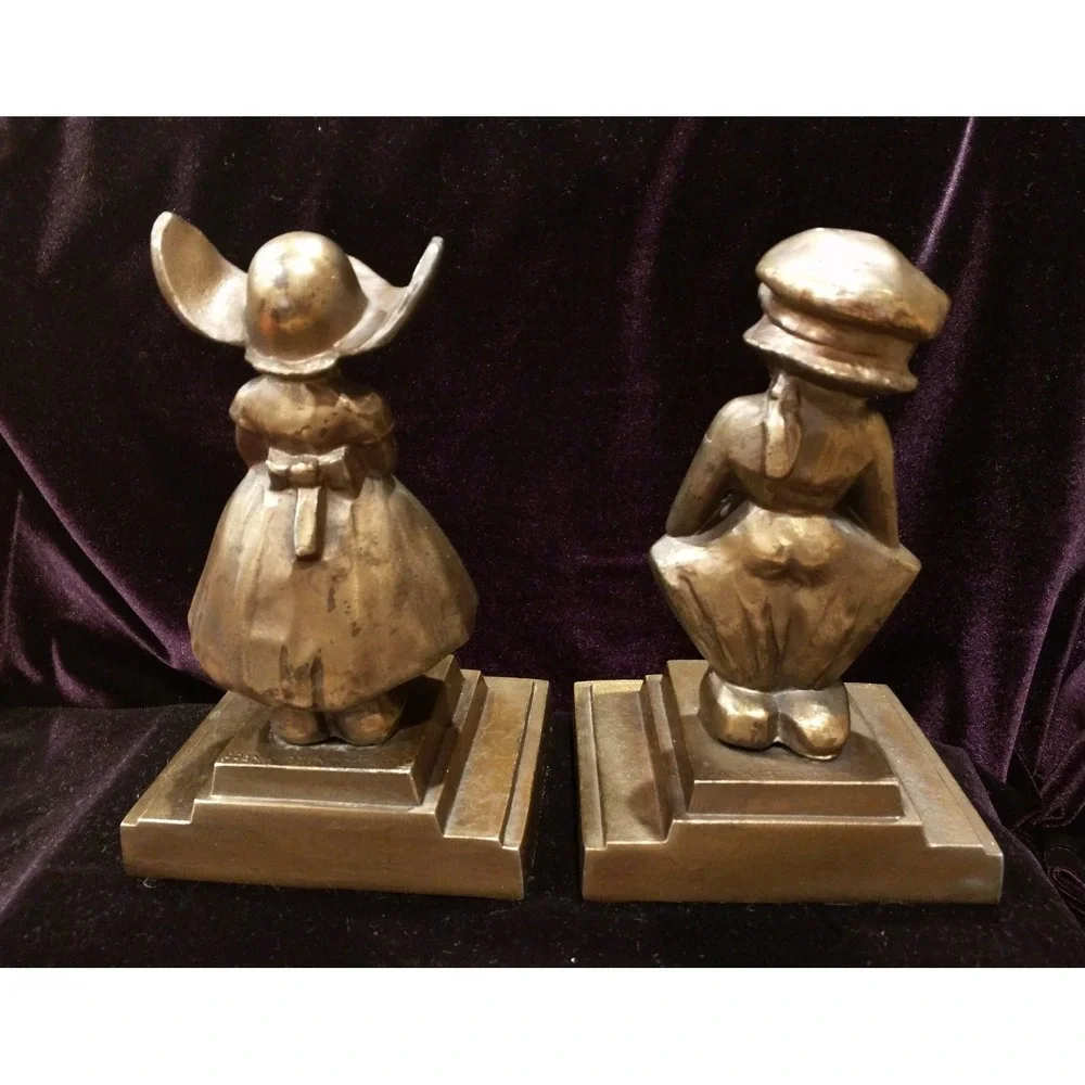 Vintage Metalic FRANKART Dutch Girl and Boy Bookends